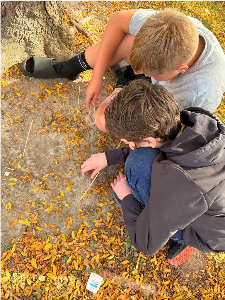 Students surveying the ground in STEM class