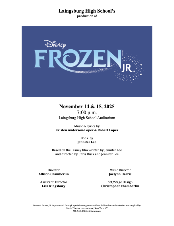 Information about the Laingsburg high school production of Disney's Frozen Jr