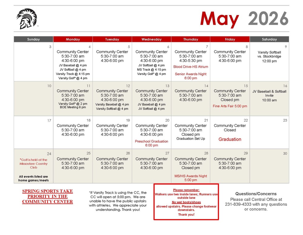 Community Center Calendar