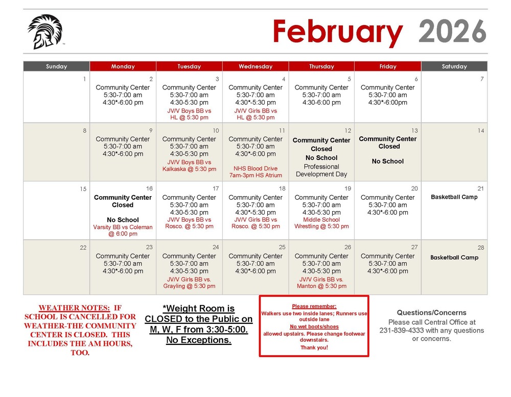 February schedule