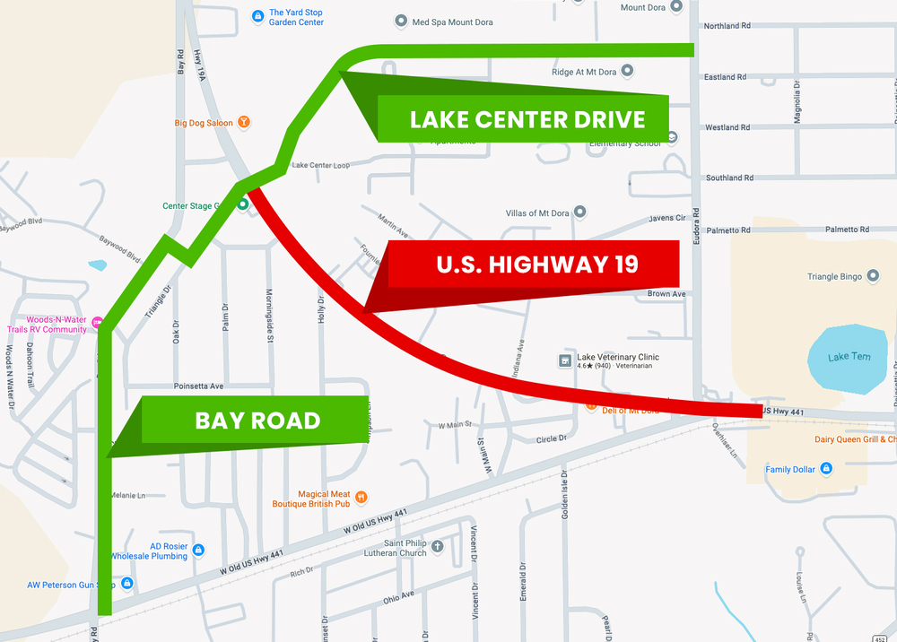 Map showing road closures near W Old US Highway 441