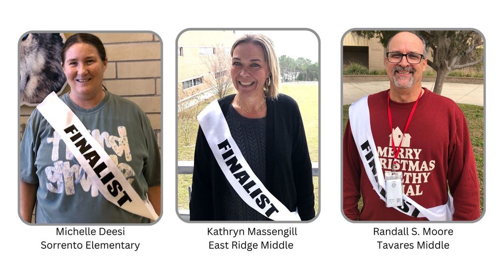 Individual photos of Michelle Deesi, Kathryn Massengill and Randall S. Moore, each wearing a sash that reads "Finalist"