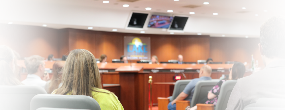 Intentionally blurred photo of Lake County School Board meeting .