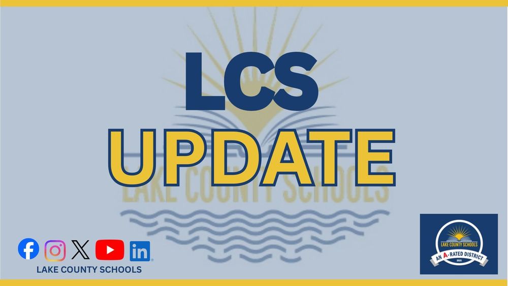 LCS Update with LCS logo in bottom right and background.. And logos for Facebook, Instagram, X, Youtube and LinkedIn on bottom left