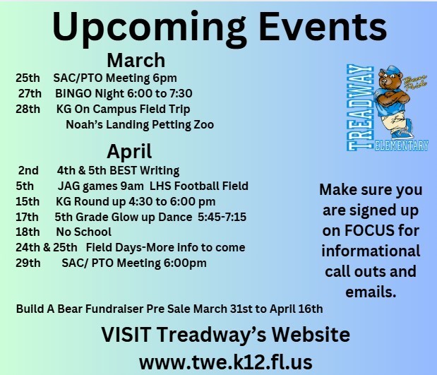 March - April Upcoming Events