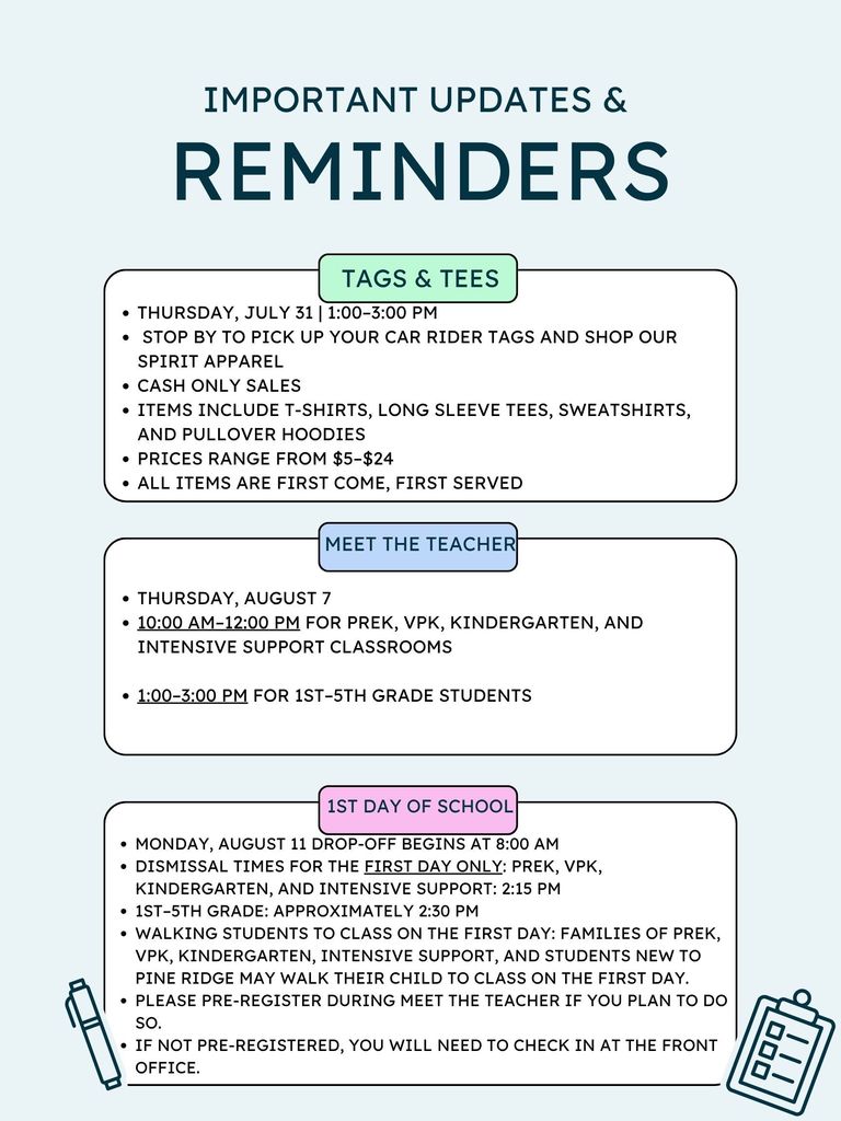 Important updates and reminders.