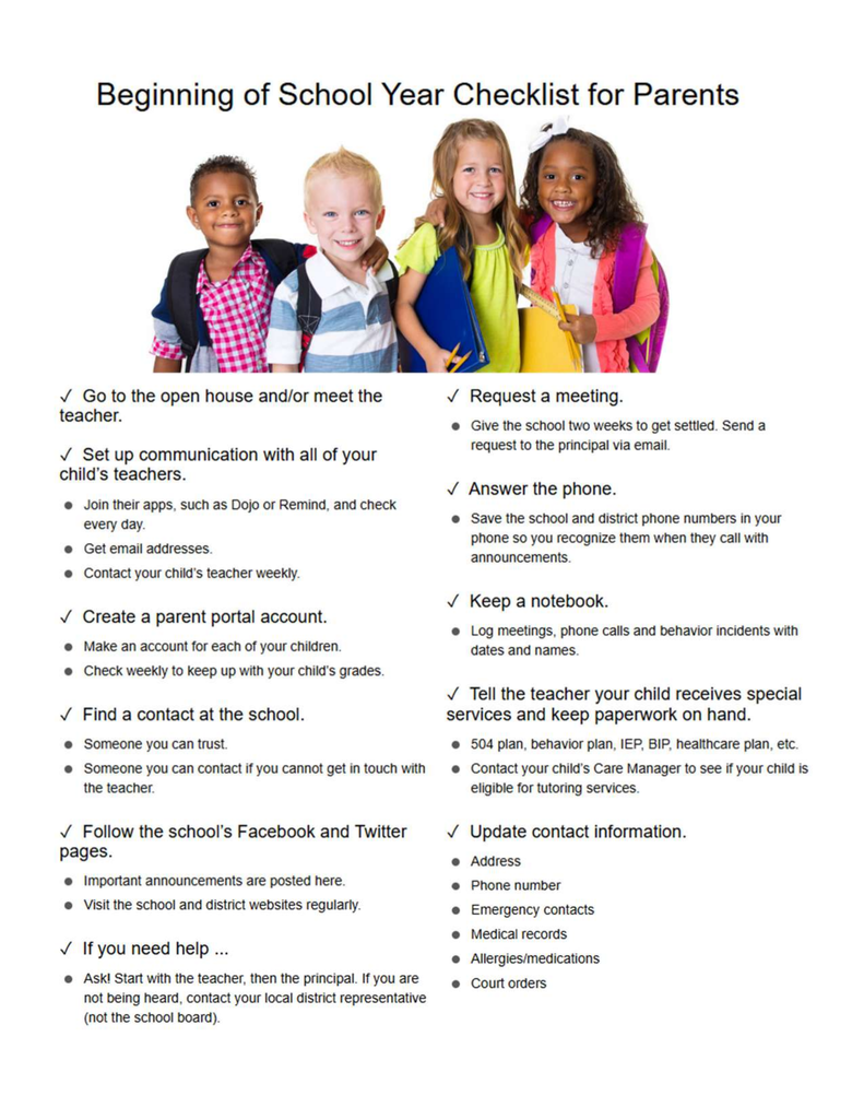 Beginning of the Year Checklist