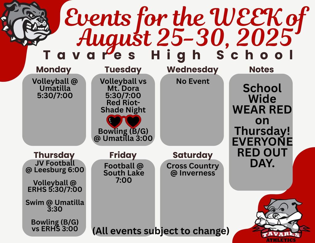 Weekly Events August 25-30, 2025