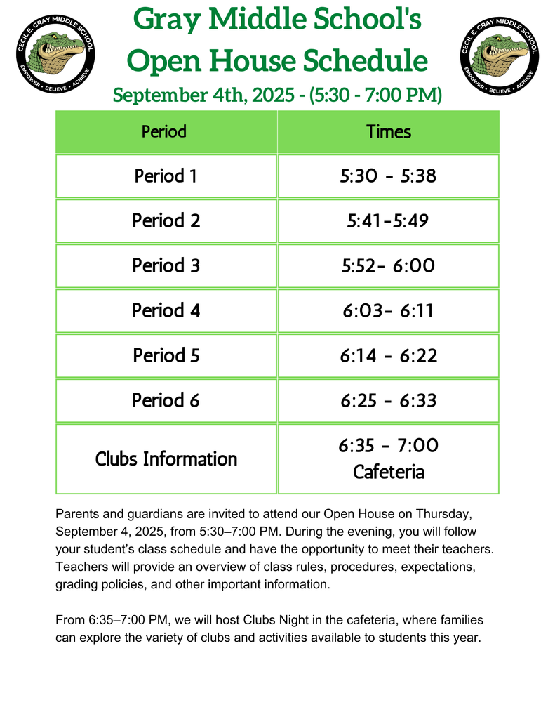 Open House Schedule