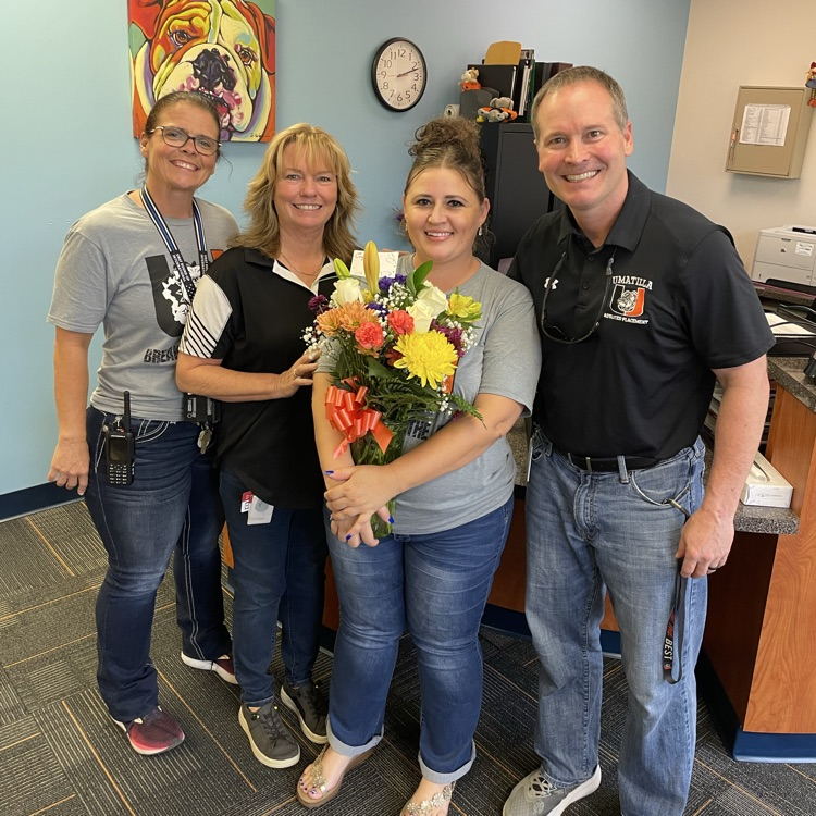 UHS Teacher of the Year, Stephanie Caruso with Assistant Principals Theresa Camp & Tes Rogers, and Principal Brent Frazier