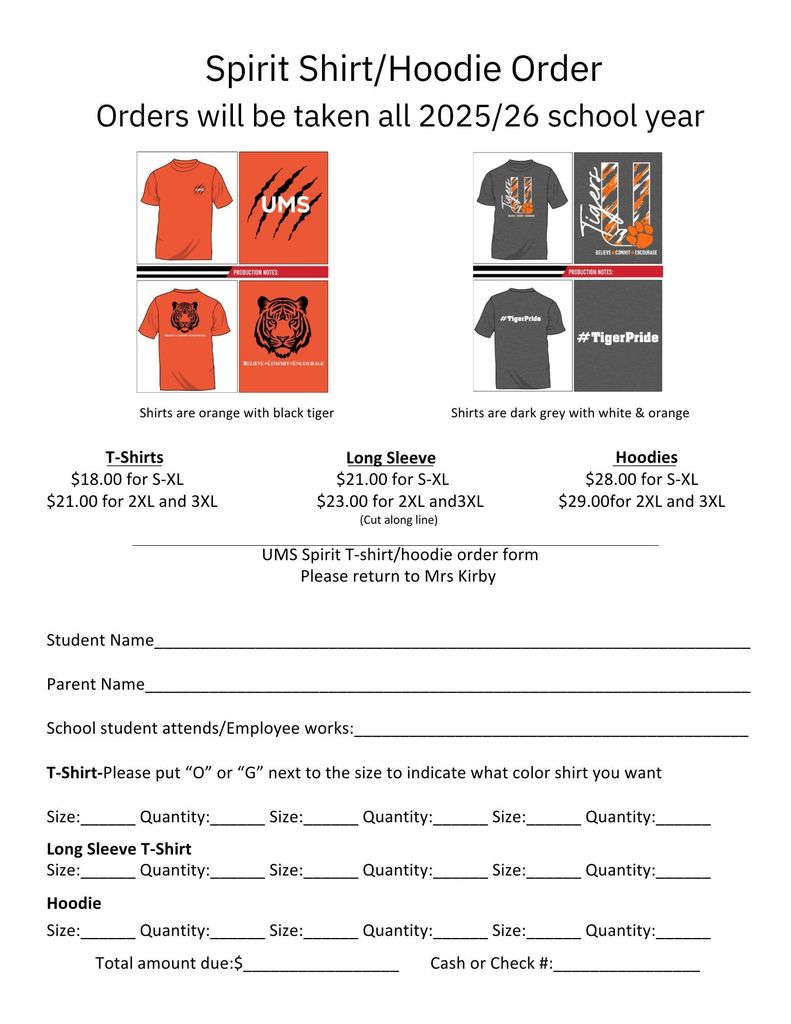 UMS Shirt order