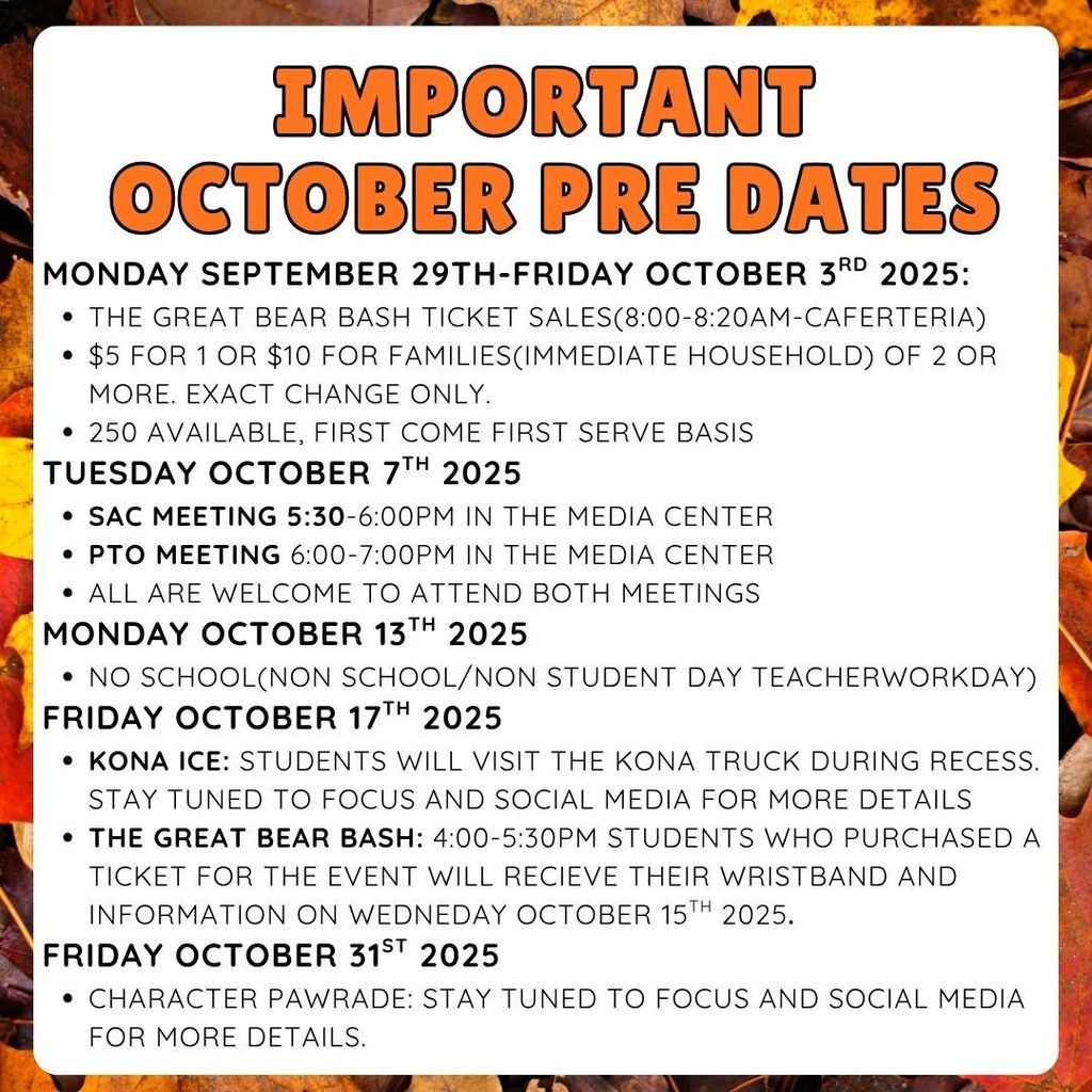 Important October P.R.E. Dates