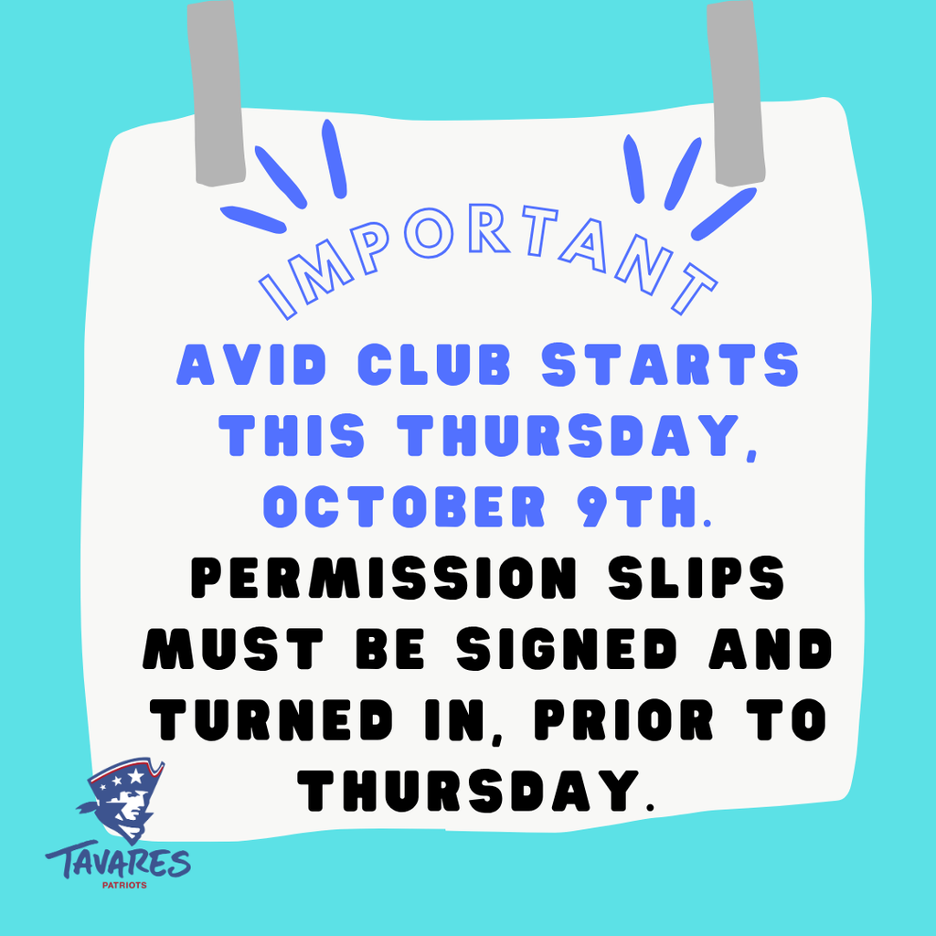 AVID club starts october 9th at 8am