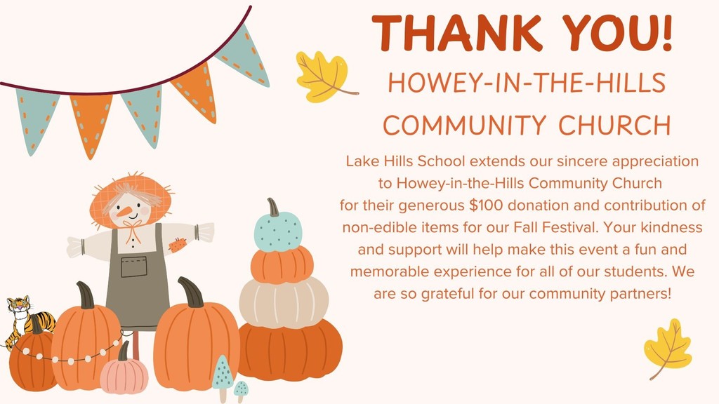 Thank you to Howey-in-the-Hills Community Church for their donation