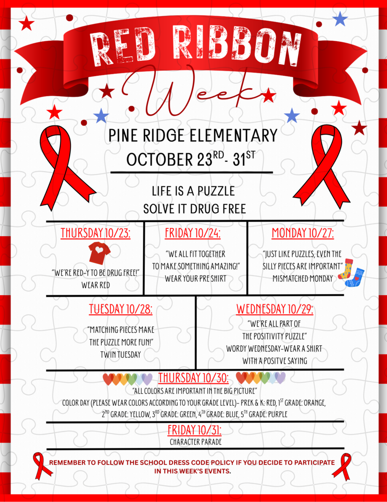 Red Ribbon Week activities for October 23 to October 31.