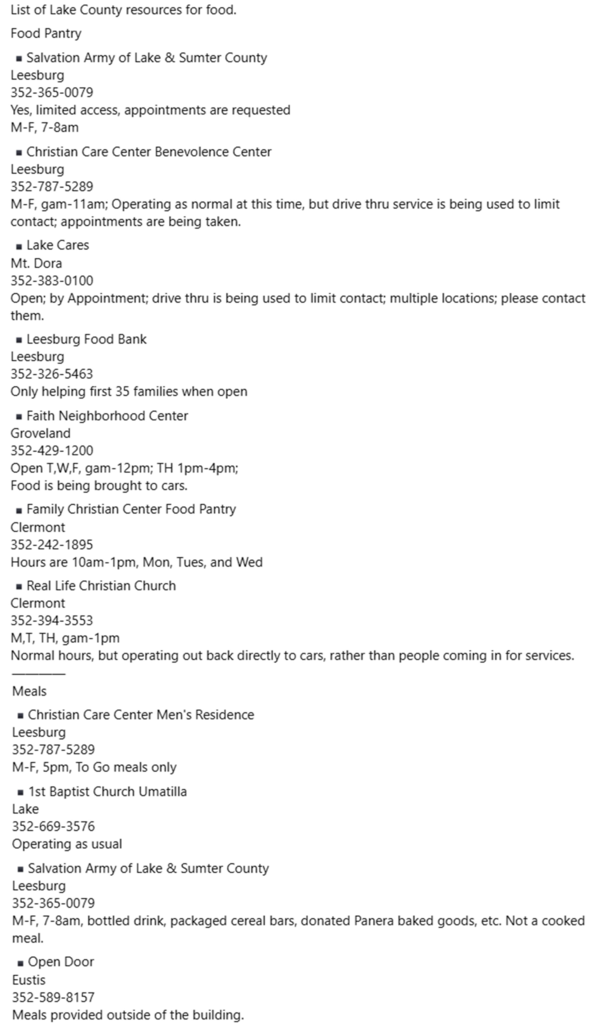 List of organizations in Lake County to help families in need.