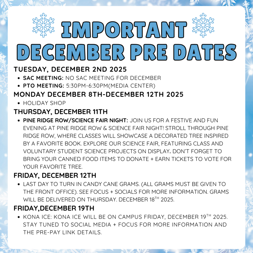 PRE Important December dates