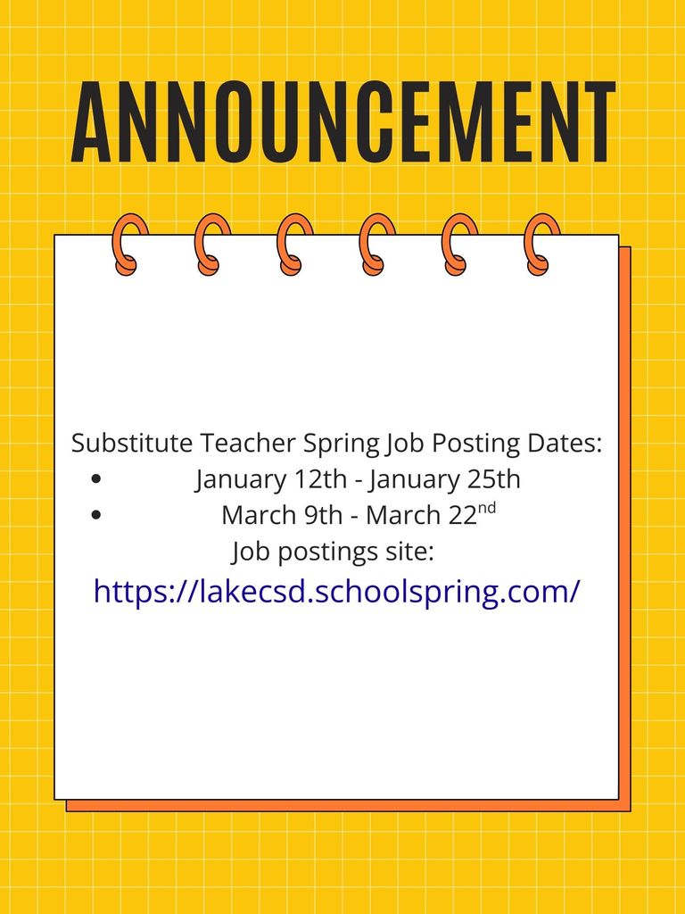 Substitute teaching spring job posting dates.