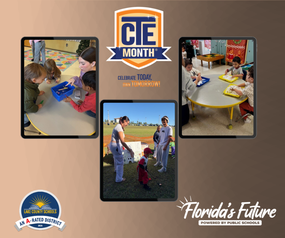 Preschool students at tables and outside with teachers.