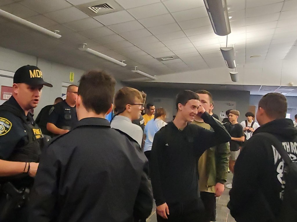 Representatives from Umatilla Police Department and Mount Dora Police Department speak at the UHS Bulldog Student Union as part of the  Career Talk series where students learn about real careers in the area.