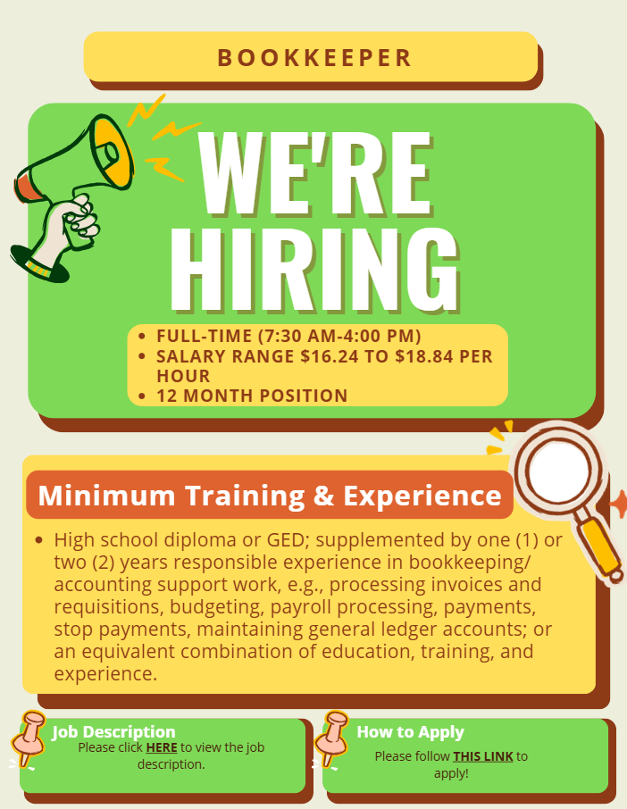 We're hiring a Bookkeeper.