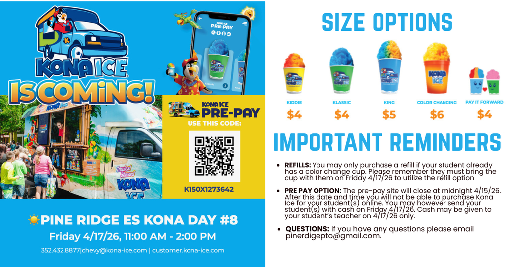 Kona Ice is coming to Pine Ridge April 17th. 
