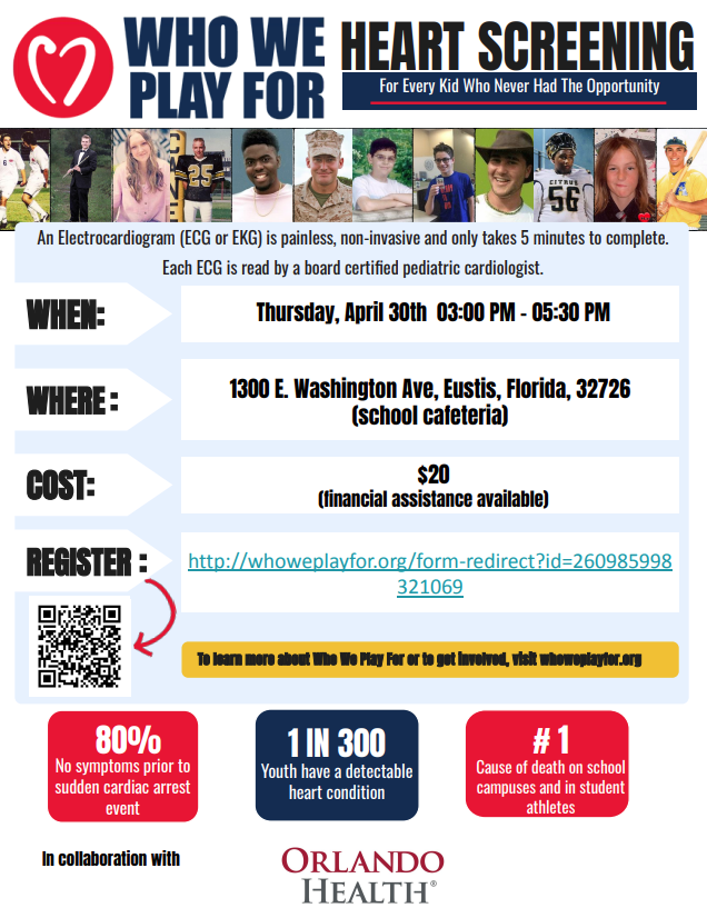 On Campus Heart Screening April 30th 3pm-5pm $20