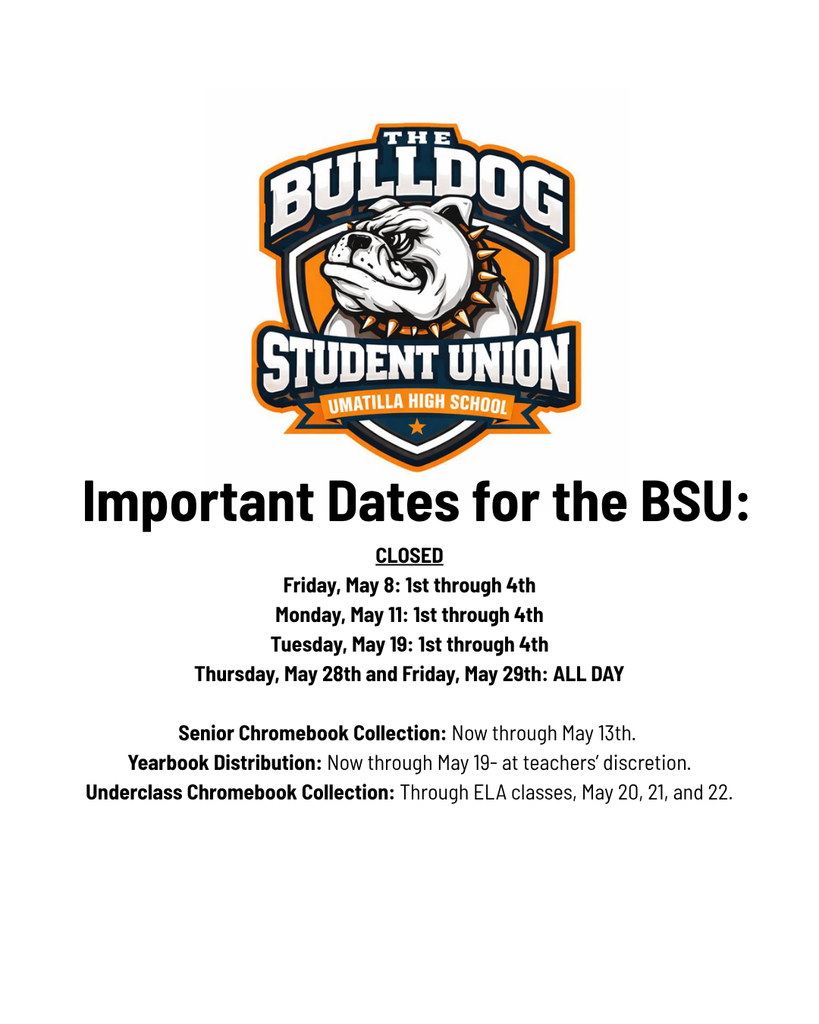 The Bulldog Student Union Crest with dated for the BSU this may.