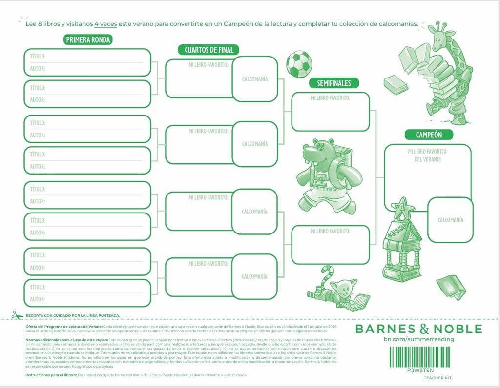 Barnes and Noble Summer Reading information sheet and book bracket. 