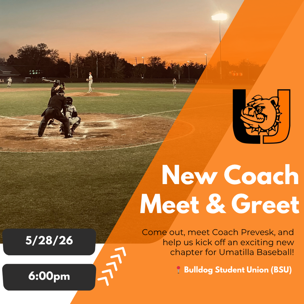 An image of abaseball field with the text New Coach Meet and Greet. THis Thursday at 6 om in the bulldog student union.