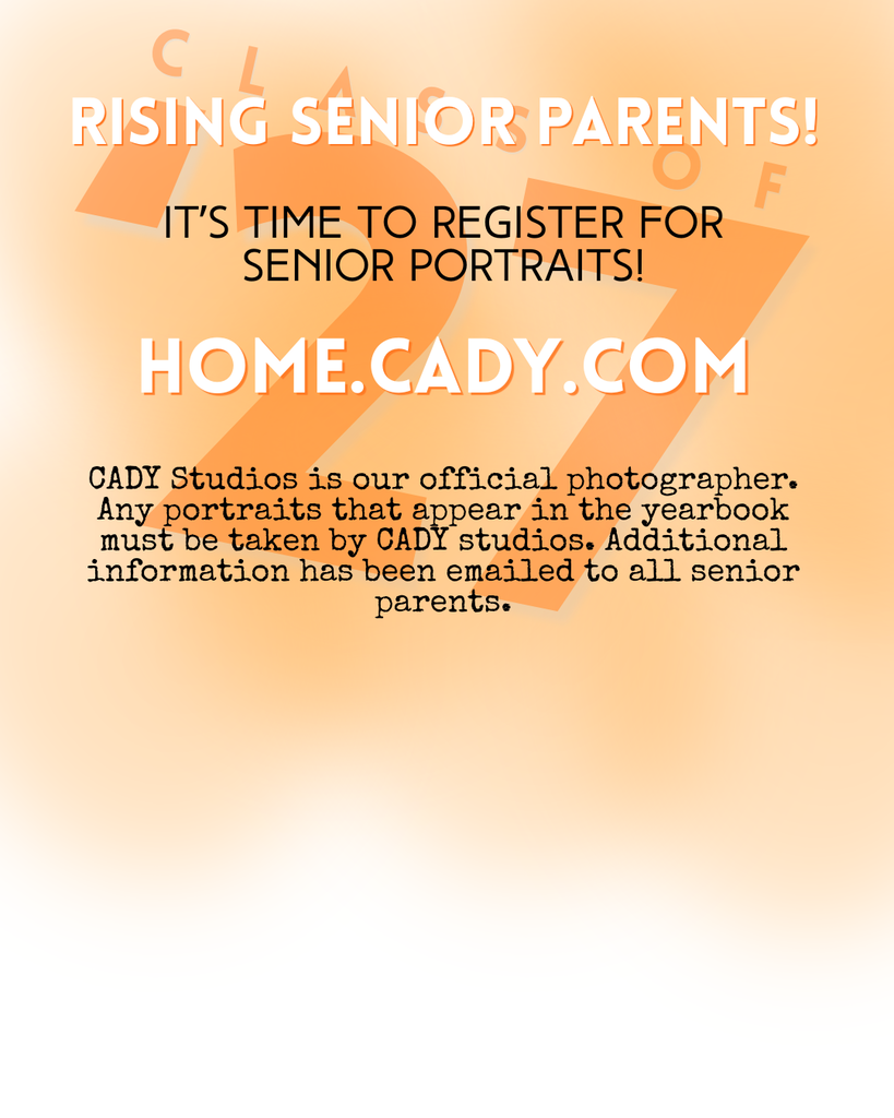 A flyer for senior picture sign ups on mttled orange background.