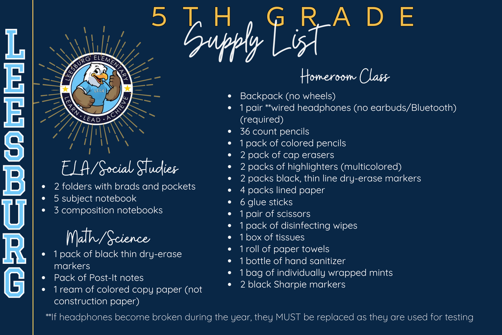5th Grade Supply List