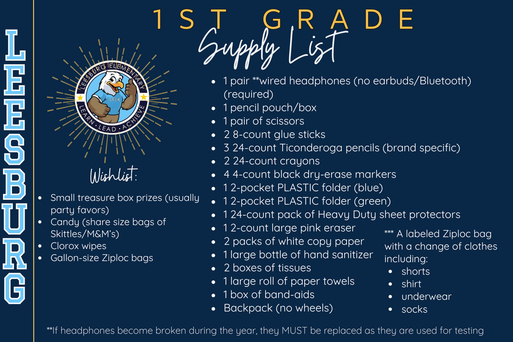 1st Grade Supply List
