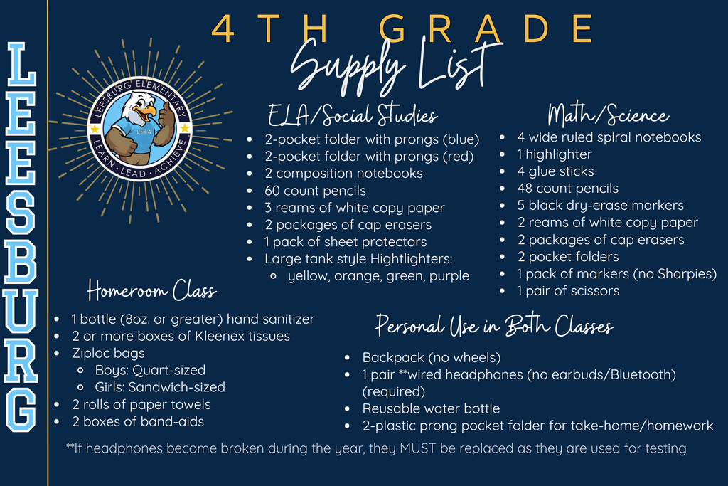 4th Grade Supply List