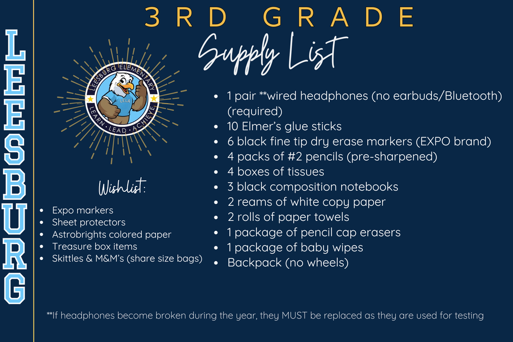 3rd Grade Supply List