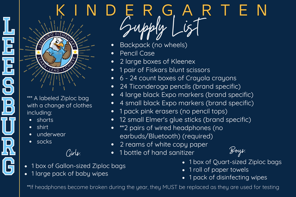 Kindergarten Supply List