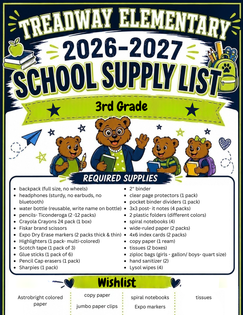 3rd grade supply list