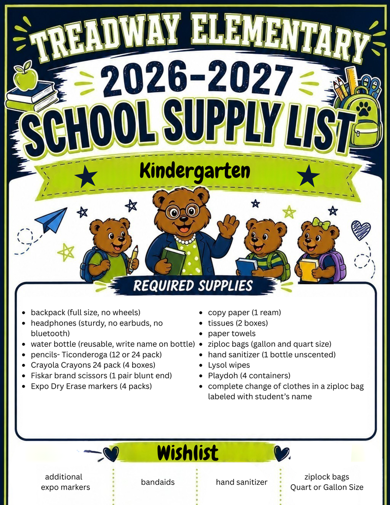 kindergarten supply list