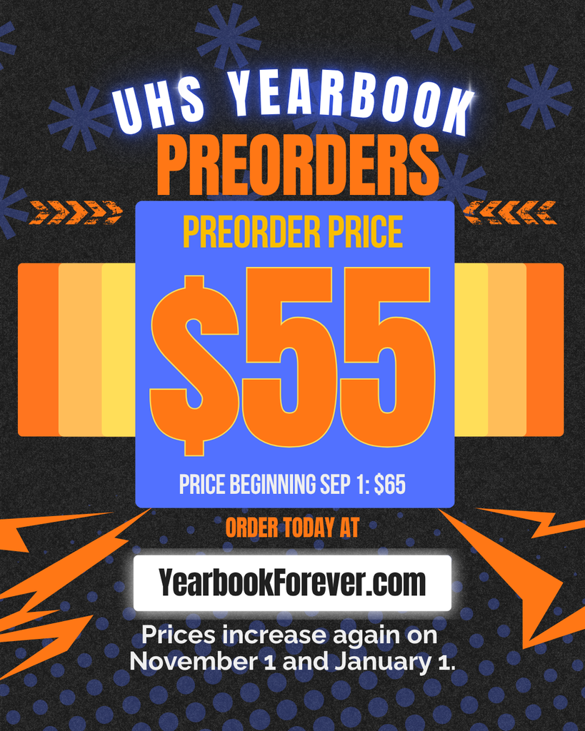 An advertisement for a school yearbook with a preorder price of $55. Price increases again on Nov 1 and Jan 1.