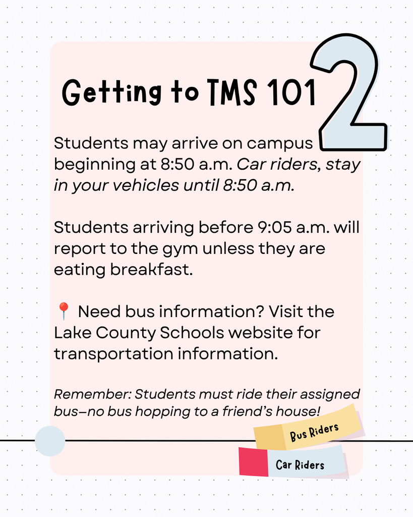 A pink-themed page with text instructions for students. It lists arrival times and reporting locations.
