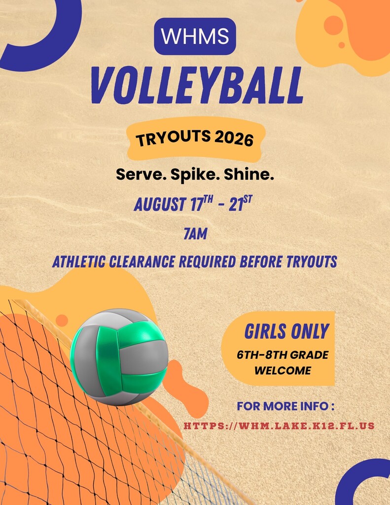 girls only volleyball tryouts. August 17th-21st. 7am. athletic clearance required. all grade levels welcome. 