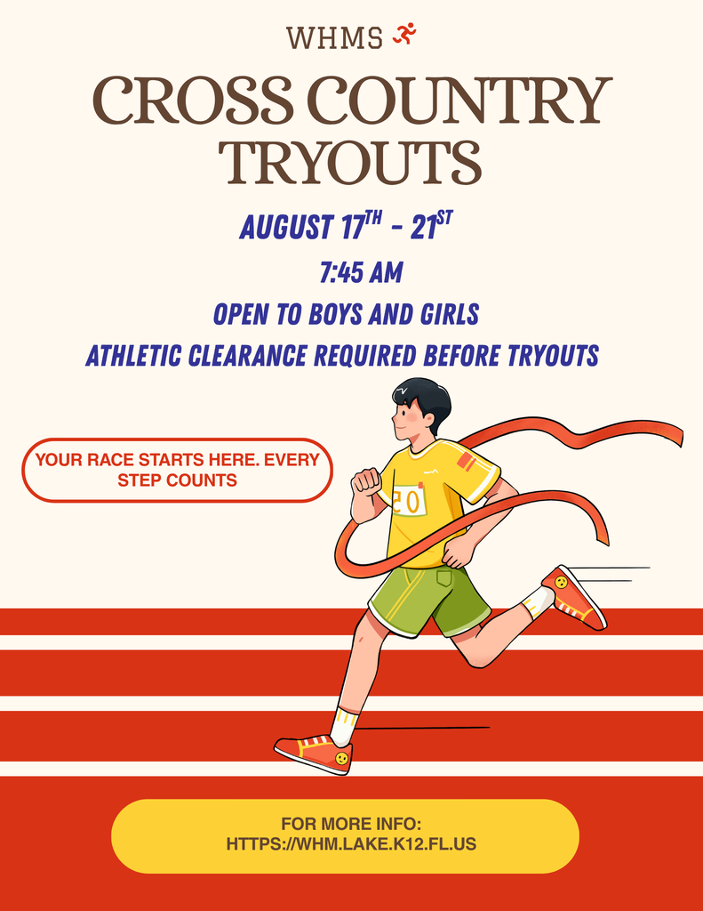 Co-ed cross country tryouts. August 17-21st. 7:45 am. athletic clearance required. for more info see windy hill athletics website. 