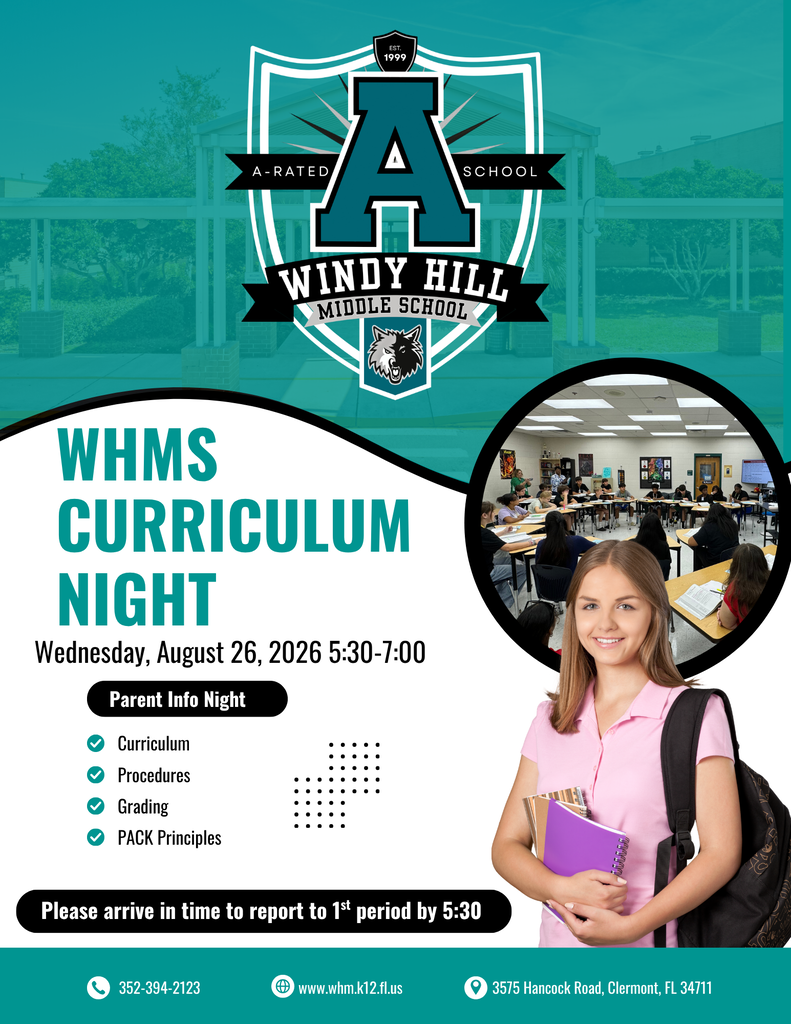 WHM Curriculum Night August 26, from 5:30-7:00. Enter front of school.