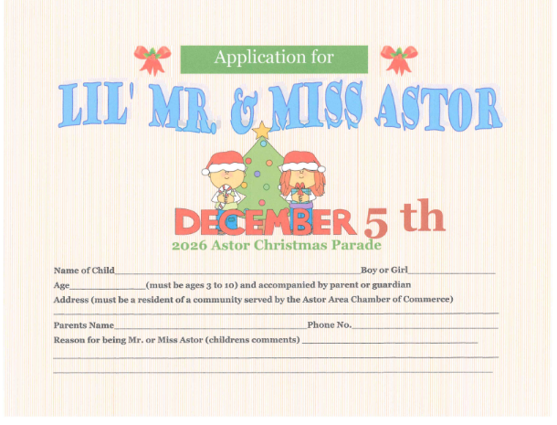 Application for Lil Mr. and Miss Astor opportunity