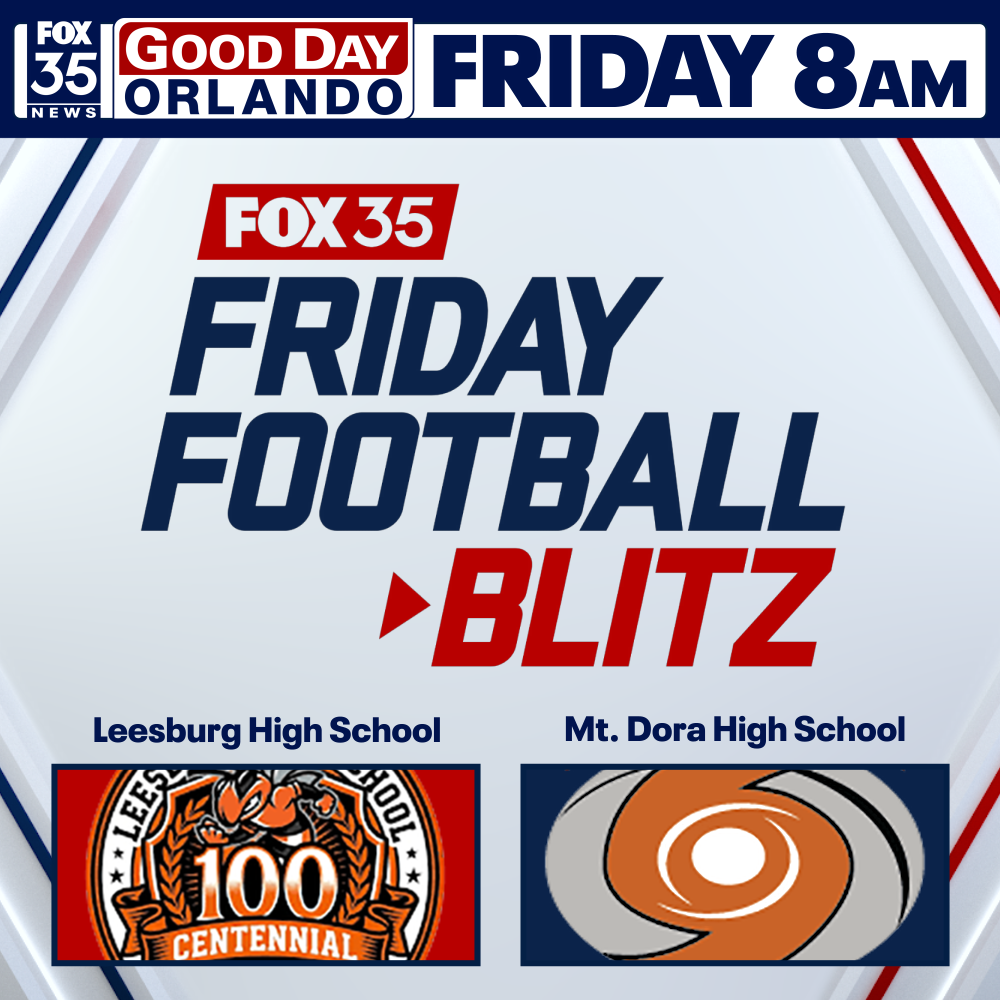 Advertisement for "Friday Football Blitz" featuring Leesburg High School and Mt. Dora High School.