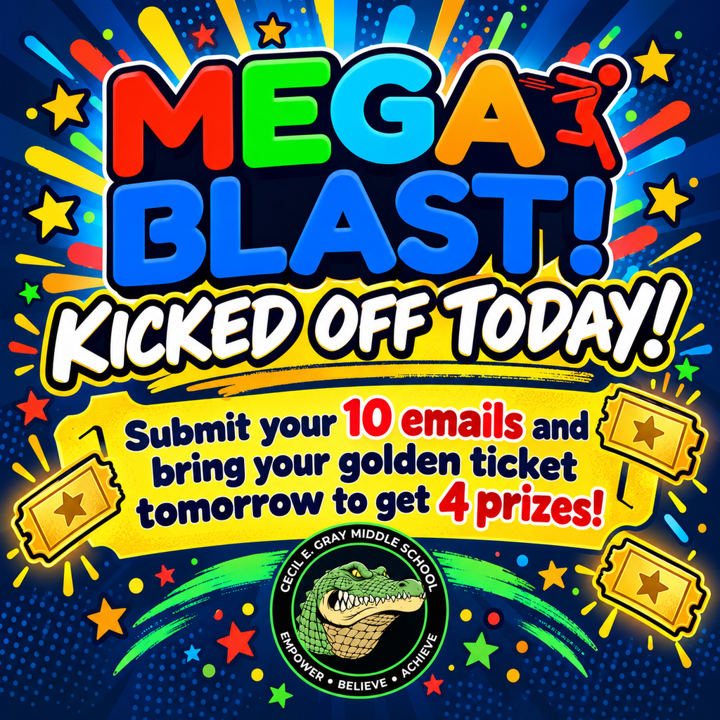 An advertisement with a blue background features a large, colorful text overlay saying "MEGA BLAST! KICKED OFF TODAY!" with a golden ticket image.