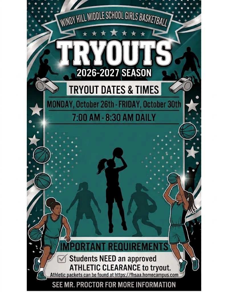 girls basketball tryouts October 26th at 7am 