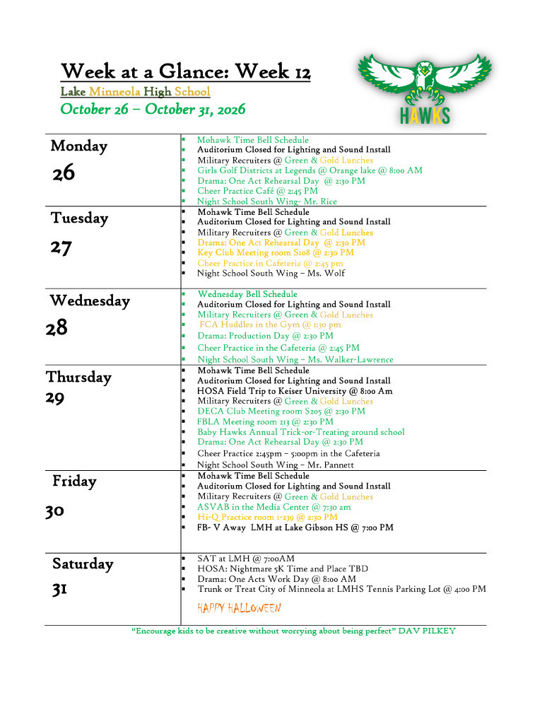 Weekly calendar for Lake Madison High School from October 26 to 31, 2006, with events listed for each day.