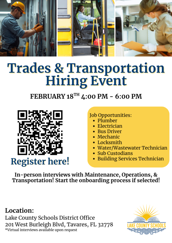 Trades and Transportation Hiring Event, Feb. 18, 4 p.m. to 6 p.m. Candidates will meet directly with hiring managers in Maintenance, Operations and Transportation. 