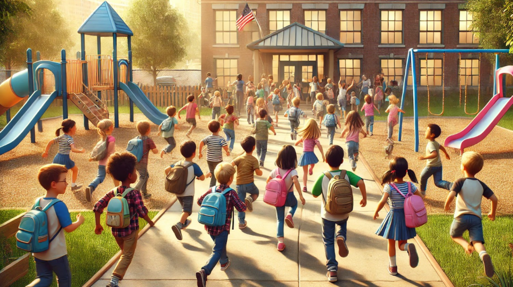 Children running to school